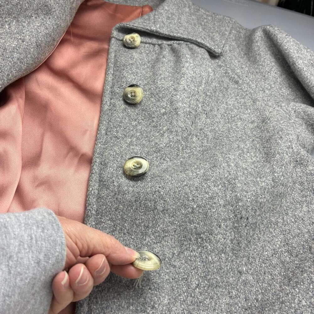 Rare Vintage Youthcraft Gray Wool Long Button Front Coat with Belt, Medium - Picture 9 of 9